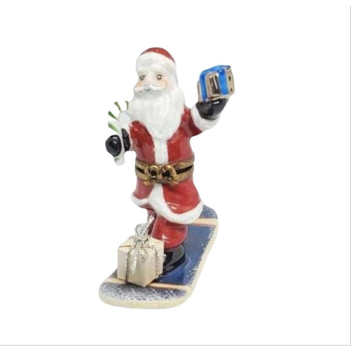 Santa Claus On Purple Snow Board Limoges Box Figurine - Limoges Box Boutique