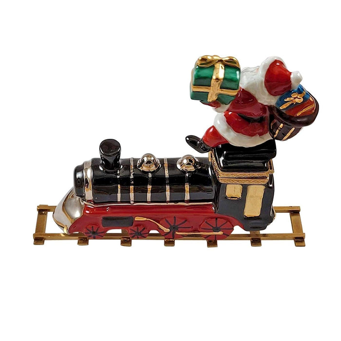 Santa on Train with Brass Track Limoges Box - Limoges Box Boutique
