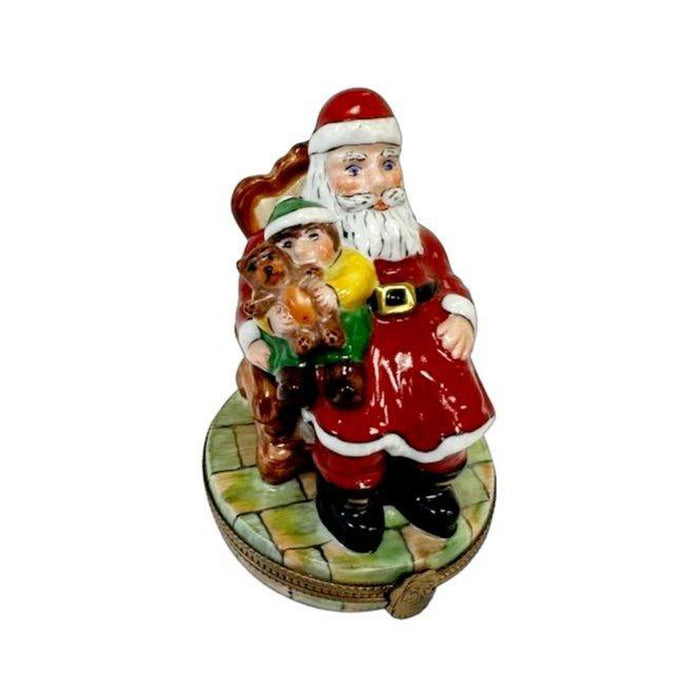 Santa with Child on Lap Red Coat - Limoges Box Figurine - Limoges Box Boutique