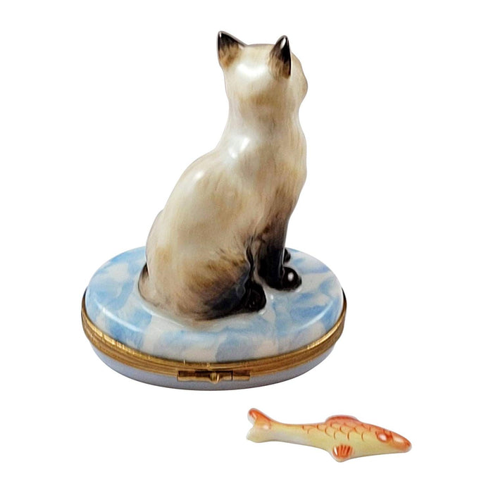 Siamese Cat w Fish Limoges Box - Limoges Box Boutique