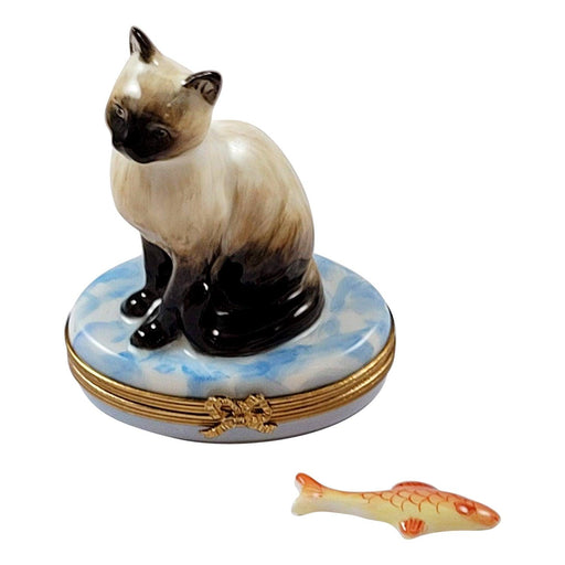 Siamese Cat w Fish Limoges Box - Limoges Box Boutique