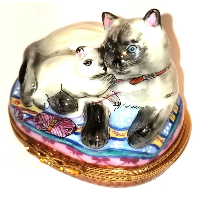 Siamese Cat with Kitten No. 1 of 750 Limoges Box Figurine - Limoges Box Boutique