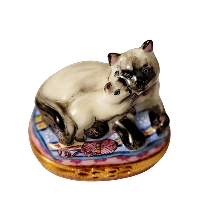 Siamese Cat with Kitten No. 1 of 750 Limoges Box Figurine - Limoges Box Boutique