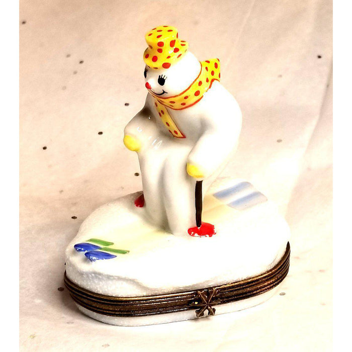 Snowman on Skis Skiier Limoges Box Figurine - Limoges Box Boutique