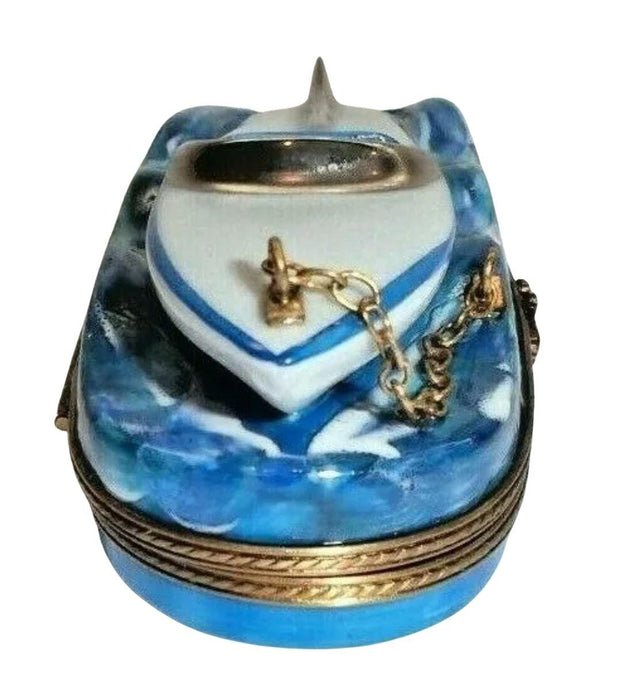 Speed Boat on Blue Water Limoges Box Figurine - Limoges Box Boutique