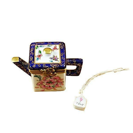 Square Teapot with Blue Spout & Handle Limoges Box - Limoges Box Boutique