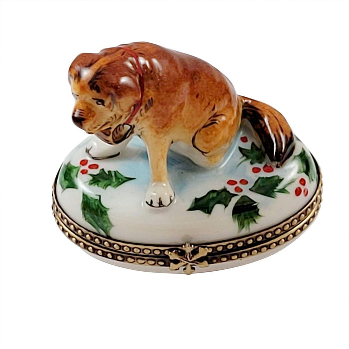 St. Bernard with Holly Limoges Box - Limoges Box Boutique
