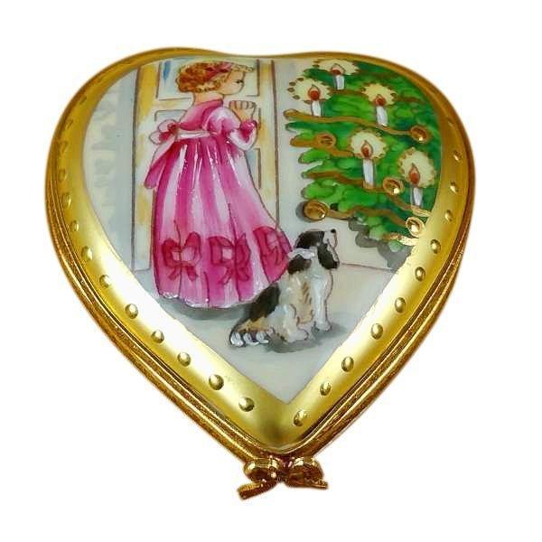 Studio Collection - Heart Little Girl Christmas Tree and Dog Limoges Trinket Box - Limoges Box Boutique