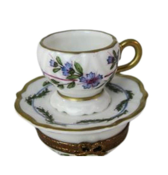 Tea Cup w Purple Flowers Limoges Box Figurine - Limoges Box Boutique