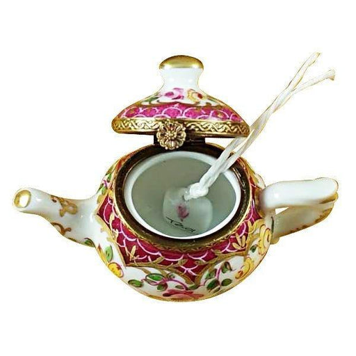 Teapot with Flowers & Maroon Scales Porcelain Limoges Trinket Box - Limoges Box Boutique
