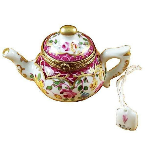 Teapot with Flowers & Maroon Scales Porcelain Limoges Trinket Box - Limoges Box Boutique
