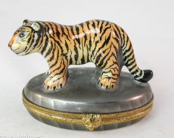 Tiger on Oval Porcelain Limoges Trinket Box - Limoges Box Boutique
