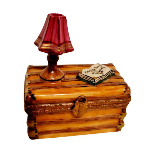 Trunk w Lamp & French Book Chest Limoges Box Figurine - Limoges Box Boutique