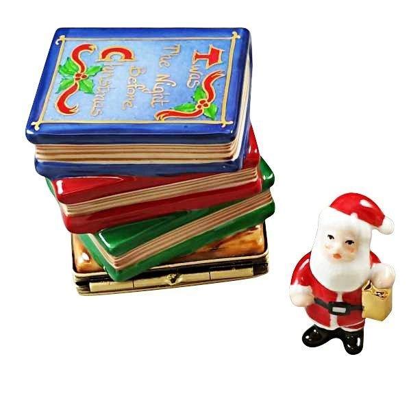 Twas the Night Before Christmas Stack of Books with Removable Santa Limoges Box - Limoges Box Boutique