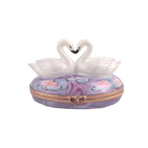 Two Swans On Waterlilies Limoges Box Figurine - Limoges Box Boutique