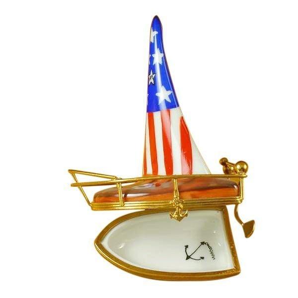 USA Sailboat with Rudder Limoges Box - Limoges Box Boutique