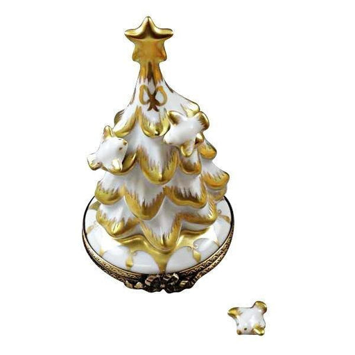 White and Gold Christmas Tree with Removable Dove Limoges Box - Limoges Box Boutique