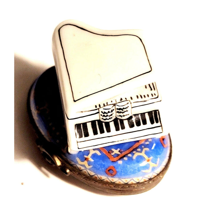 White Piano on Blue Limoges Box Figurine - Limoges Box Boutique