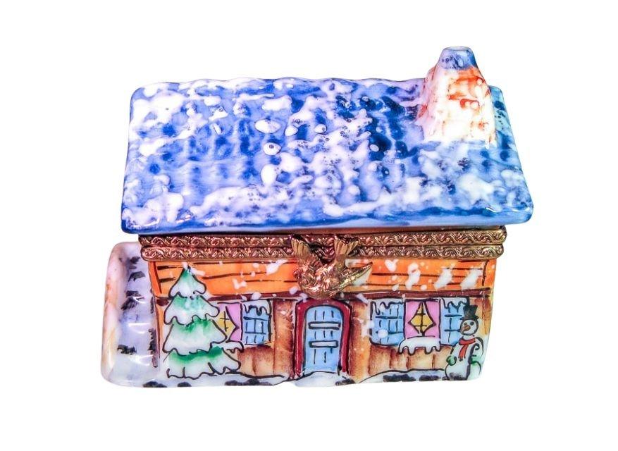 Winter House in Snow Christmas House Limoges Box Figurine - Limoges Box Boutique