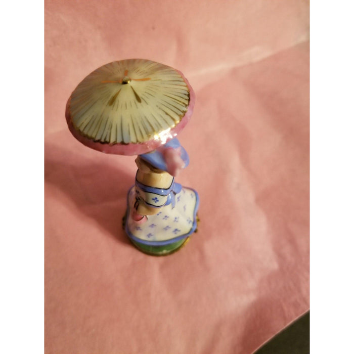 Woman Umbrella Parasol Blue Monet No. 1 of 500 Limoges Box Figurine - Limoges Box Boutique
