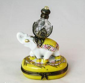 Yellow Emperial Elephant w Perfume Porcelain Limoges Trinket Box - Limoges Box Boutique