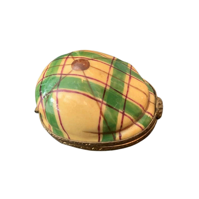 Yellow Green Plaid Golf Hat Limoges Box Figurine - Limoges Box Boutique