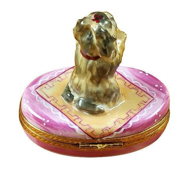 Yorkie on Pink Base Limoges Box - Limoges Box Boutique